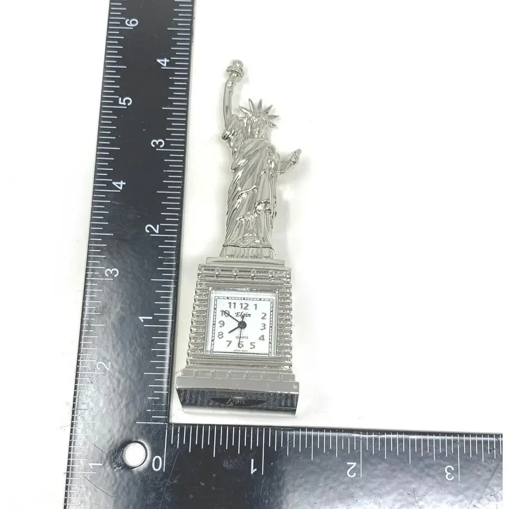 Vintage Elgin Miniature Statue of Liberty Clock Novelty Desk New York Souvenir